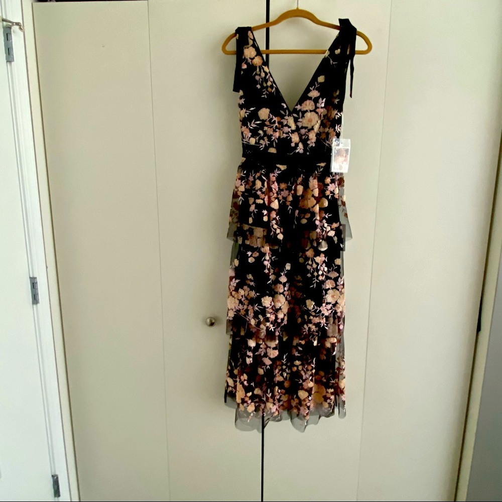 Self-Portrait Midnight Floral Mesh Midi Dress